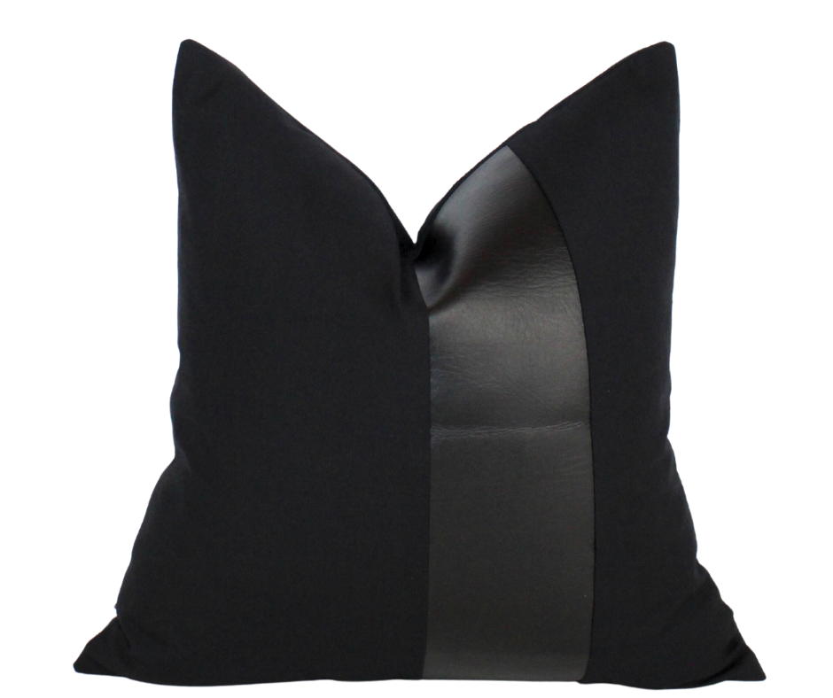 All Black cover pillow with black faux leather| Elegant black pillow 