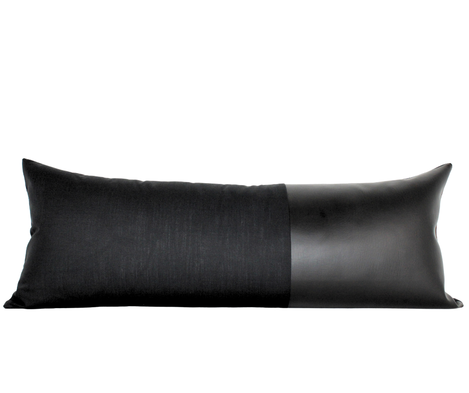 Elegant Extra large Lumbar Pillow| Lumbar Pillow all In black with faux leather 